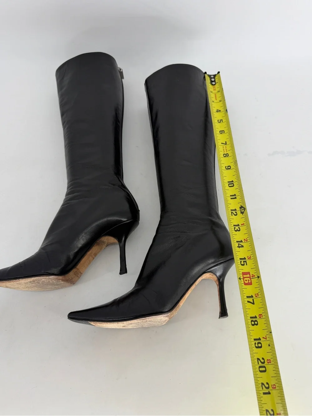 Jimmy Choo Black Leather Stiletto Heel Pointed Toe Boots Size 38.5